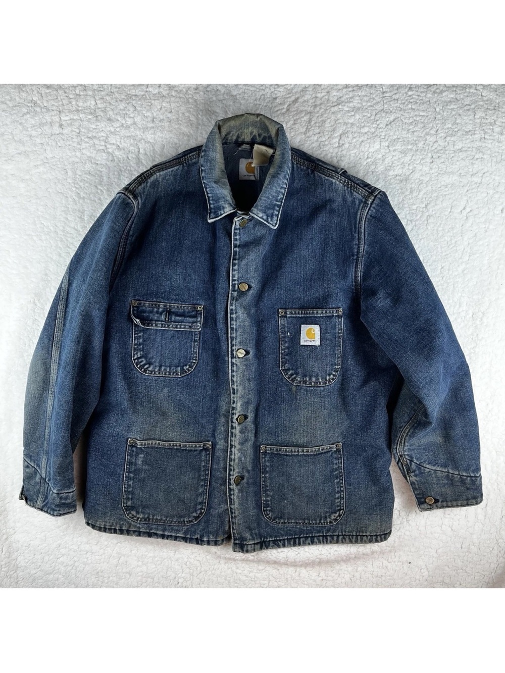 Vintage 82-85 Carhartt XL 8LC Chore Coat Denim Union Made USA Blanket Lined